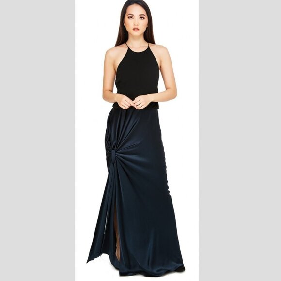 HALSTON HERITAGE
Sleeveless High-Neck Mixed-Media Twist-Drape Evening Gown - Picture 3 of 15